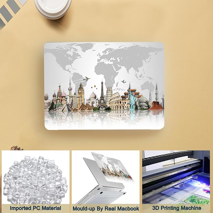 Printed Case for MacBook Air M1 13 inch 2020 2019 2018 Release (Model A2337 A2179 A1932),Aesthetic Hard Shell Case Cover & Keyboard Cover for Laptop Air 13.3",World Map