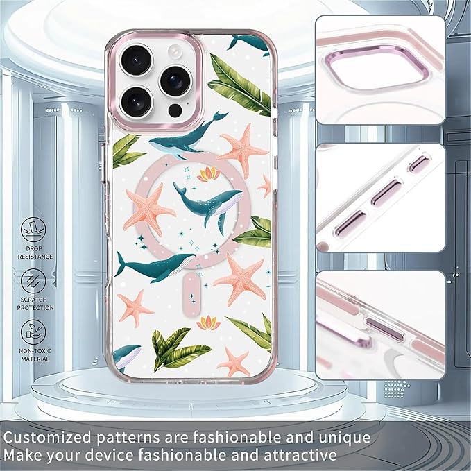 Case for iPhone 16 Pro,[Compatible with MagSafe],Sealife Whale Ocean Wildlife Clear Phone Case Design，for Women Girls Magnetic Clear Cover - Slim, Sleek, & Shockproof Protection
