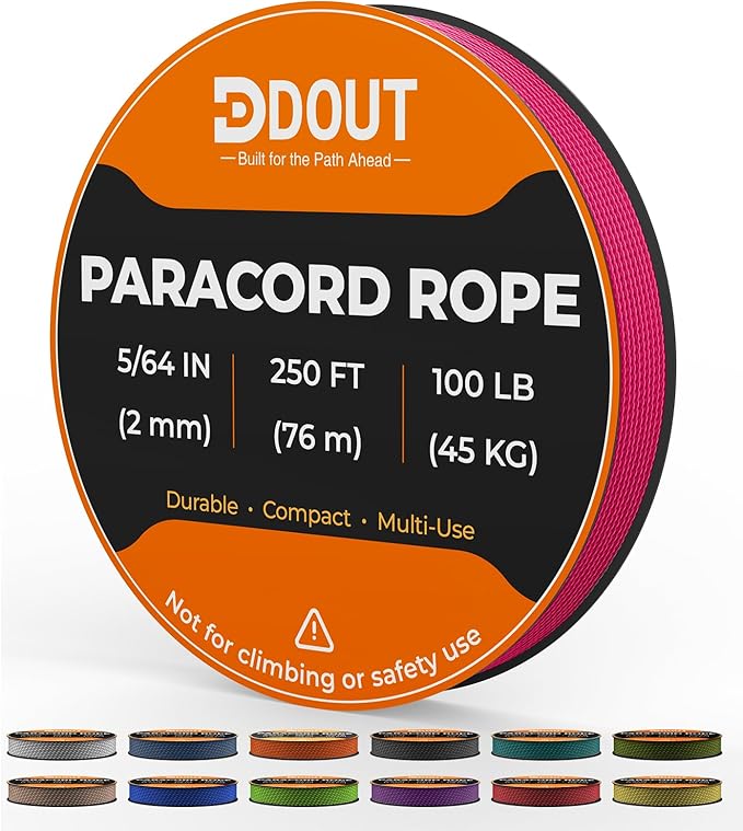DDOUT 2mm Paracord 100lb, Thin Micro Paracord Rope, Pink 250FT Nylon Cord for Crafting, DIY Projects, Fishing, Camping & Outdoor