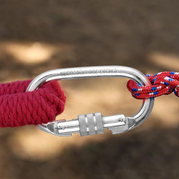 Oval Indoor Outdoor Climbing Carabiner, 25 KN (5600 LBS) Screw Locking Heavy Duty Safety Caribeener Clips for Hammock, Rope, Hiking, Camping