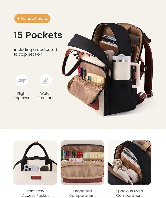 LOVEVOOK Laptop Backpack for Women - Stylish Work Backpack with Large Cup Holder, Waterproof College Teacher Backpack, Navy, 15.6Inch