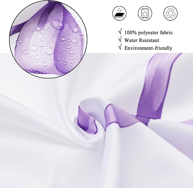 Purple Bow Shower Curtain, Purple and White Modern Aesthetic Bowknot with Polka Dot Cute Girly Bathroom Curtain Waterproof Fabric Machine Washable with Hooks, 72" Wx84 L