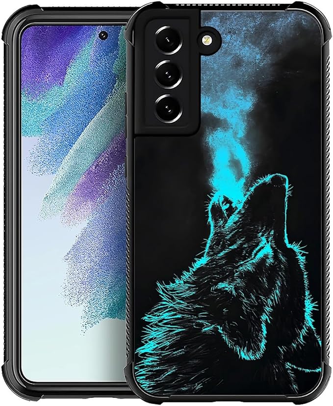 for Samsung Galaxy S21 Case, Blue Breathing Wolf Pattern Graphic Design Girl Boy Soft Silicone Hard Acrylic Shock Protection for Samsung Galaxy S21
