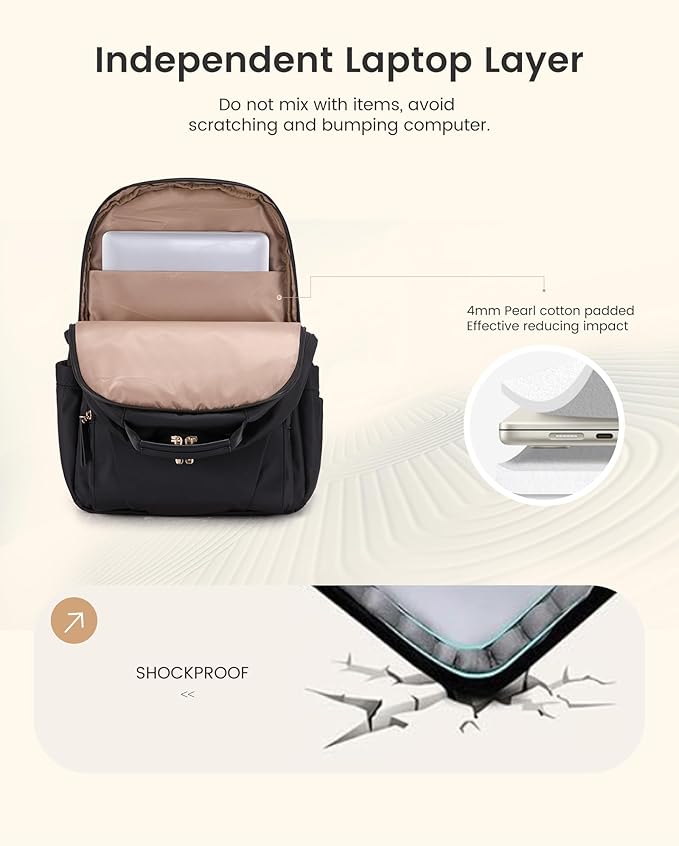 LOVEVOOK Laptop Backpack for Women with Leather Trim & Tumbler Pockets, 15.6" Work Backpack Purse, Travel Personal Item Bag, Carry On Business Computer Bag for Office, School, or Gift, Lustrous Indigo