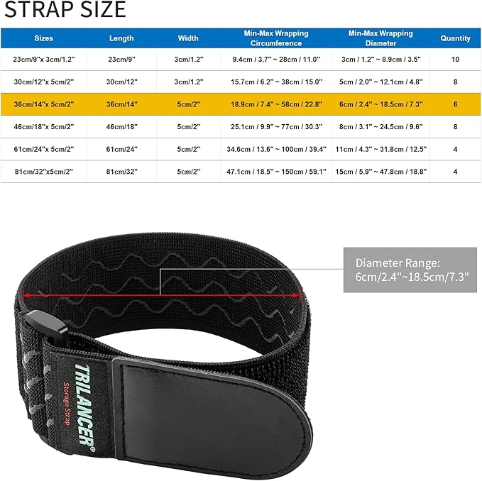 Trilancer Elastic Cinch Straps with Anti-Slip Strips, 14 "x 2" (6 Pack) Multipurpose Hook and Loop Bundling Straps for Hose, Cords, Bike, Luggage, Camping, Yoga Mats