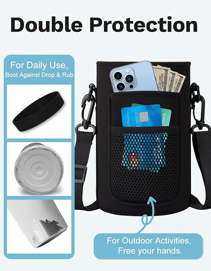 BENZZO Insulated Gallon Water Bottle with Straw Auto Spout Lid Cold 48h, 64/128 oz Water Jug With Carrying Pouch, Paracord Handle & Silicone Boot