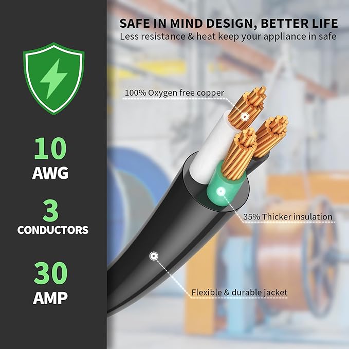 POWGRN 30 Amp RV Extension Cord 50 FT Outdoor with Grip Handle, Flexible Heavy Duty 10/3 Gauge STW 3 Prong RV Power Cord with Cable Organizer, NEMA TT-30P to TT-30R, Black-Yellow, ETL Listed