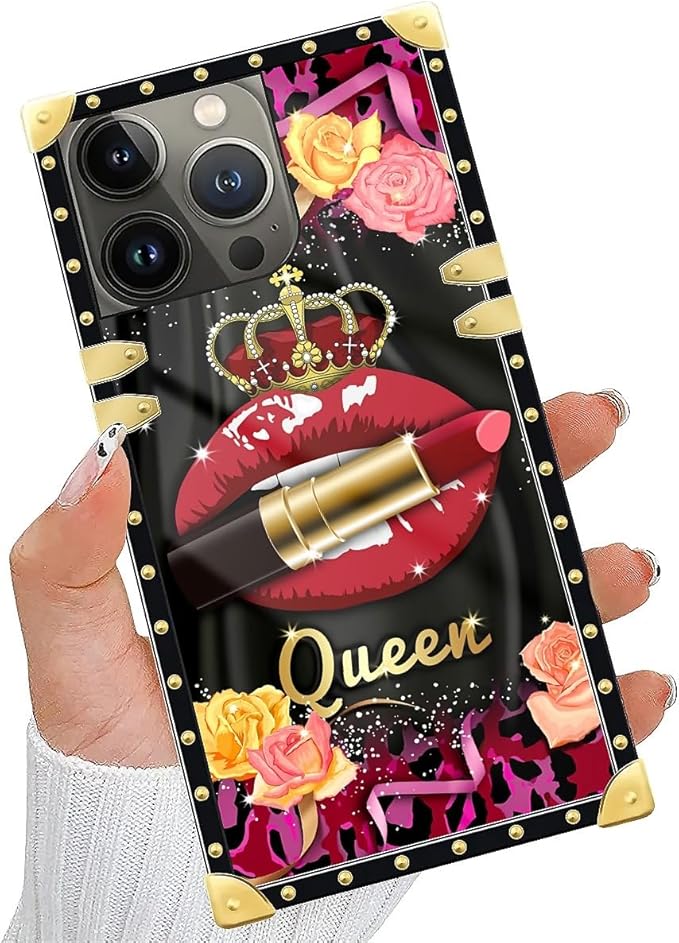 Compatible with iPhone 14 Pro Max Case, Queen Lip Crown Leopard Print Luxury Golden Decoration for Girl Women Soft TPU Shockproof Protective Hard PC Back for iPhone 14 Pro Max