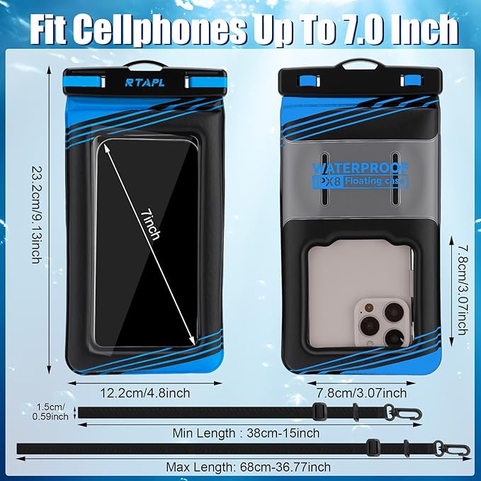 Floating Waterproof Phone Pouch 2 Pack - IPX8 Waterproof Phone Case with Lanyard, Universal Protector for iPhone 17/16/15/14/13 Pro Max Plus & Galaxy S25/S24, Yellow