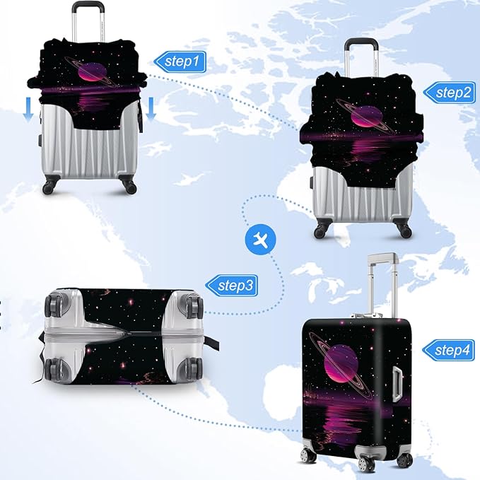 ANNA QUEEN Cosmic Purple Saturn Luggage Cover-Stretchable,Water Resistant & Durable Suitcase Protector,Universal Washable Fit for 28-30 Inch Checked Baggage