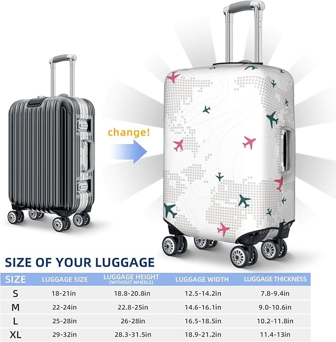 Luggage Cover with World Map and Airplane Print, Elastic Travel Suitcase Protector for Suitcase (Fits 25-28 Inch Luggage)