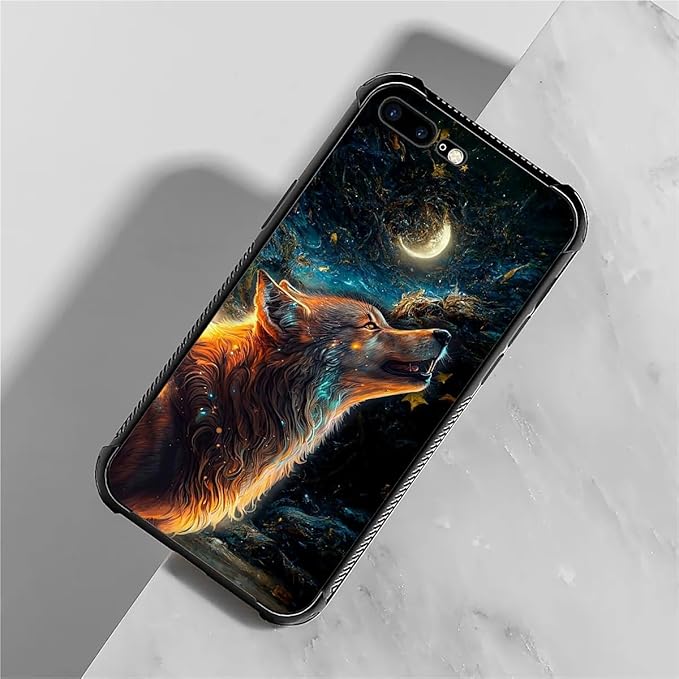 for iPhone 7/8 Case, Star Cave Hungry Wolf Pattern Graphic Design Girl Boy Soft Silicone Hard Acrylic Shock Protection for iPhone 7/8