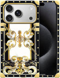 for iPhone 17 Pro Max Case Luxury Golden Decoration for Girl Women Soft TPU Shockproof Protective Hard PC Back for iPhone 17 Pro Max Crazy Pattern Gold Grain Flowers