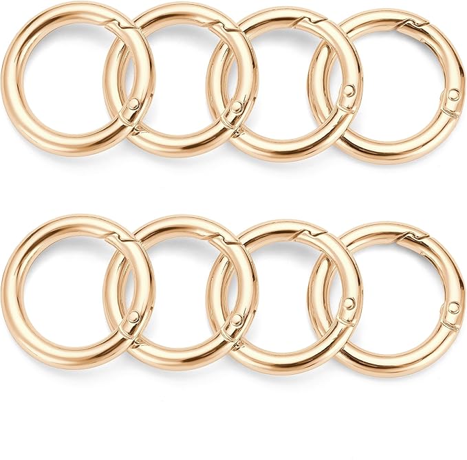 Gkeygo Key Ring Clip, 4/5 Inch Keychain Rings, 8 Pack Round Carabiner Clip for Keys, Buckle, Bags, Purses - Key Chain Hooks Replacement Keychains Lanyard DIY Crafts, Light Gold