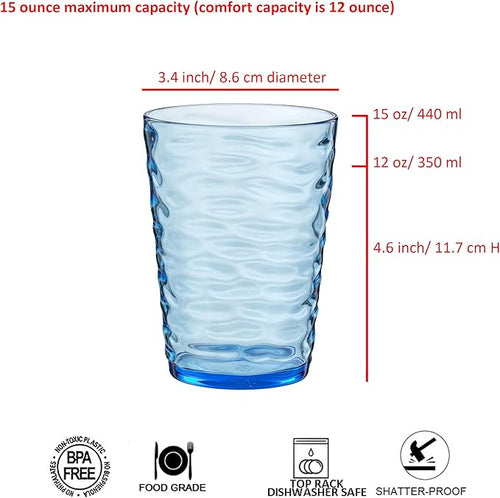 14-ounce Plastic Tumblers, Acrylic Drinking Glasses, set of 6 Multicolor Reusable Plastic Cups, Stackable, BPA-Free, Shatter-Proof, Dishwasher-Safe