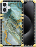 Compatible with iPhone 16 Case, Golden Texture Marble Veining Luxury Golden Decoration for Girl Women Soft TPU Shockproof Protective Hard PC Back for iPhone 16