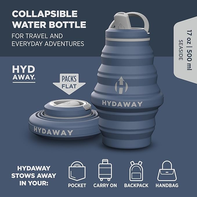 HYDAWAY 17oz Travel Collapsible Water Bottle - BPA-Free, Leakproof, Lightweight, Space-Saving