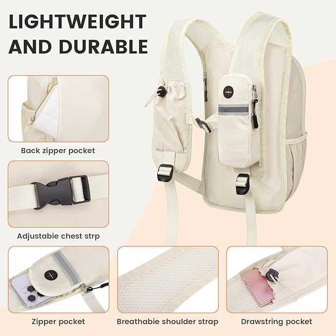 Small Hiking Backpack 15L- Lightweight Packable Foldable Backpack for Travel Camping Outdoor Commute, Compact Rucksack for Women Men(Beige)