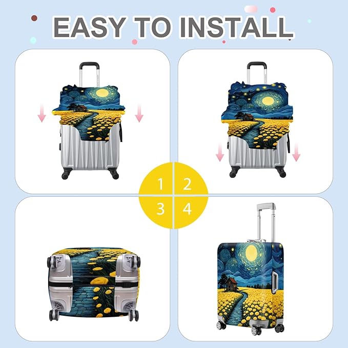 ANNA QUEEN Moonlit Field Luggage Cover, Dreamy Night Landscape Suitcase Protector for 20-22 Inch Travel Bags