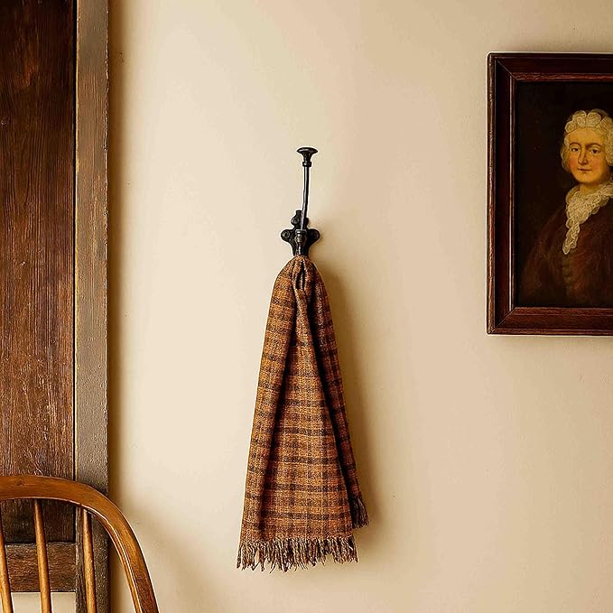 Mystic Colonial Rustic Cast Iron Wall Hooks – Heavy Duty Vintage Utility Hooks for Hanging Coats, Towels, Bags, Robes, Hats & More – Large Decorative Wall Mount Hanger, Pack of 2, Black