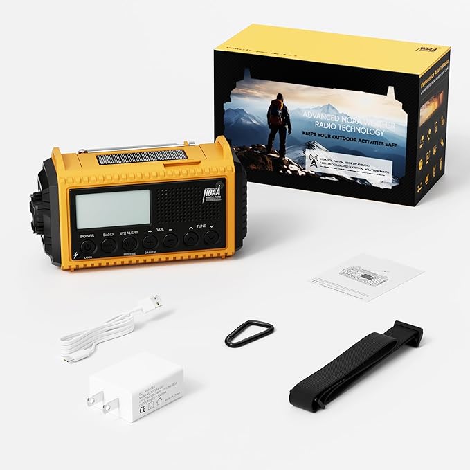 Eoxsmile Emergency Radio 12000mAh with NOAA Weather Alert - Solar/Crank/Battery Powered AM/FM/Shortwave Radio, USB-C Charger, Portable SOS Flashlight for Hurricane, Power Outage, Camping Survival Gear