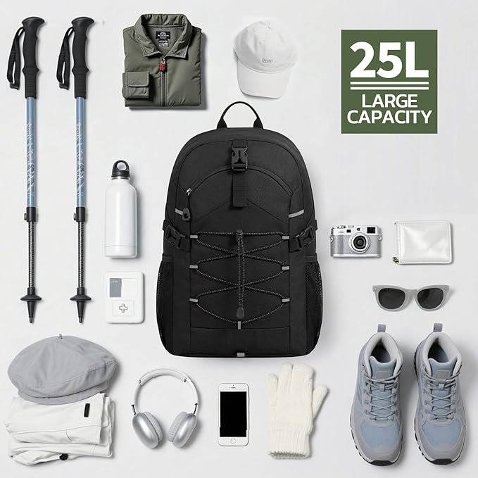 TILYMOL Hiking Travel Backpack for Men Women 25L - Small Lightweight Waterproof Outdoor Camping Backpack/Day Pack, Hiking Daypack with Hydration System for Hiking, Travel, Sports, Running, Biking