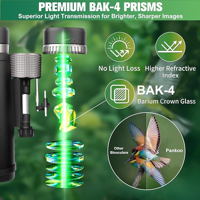 Pankoo 20x56 Binoculars for Adults High Powered - Large View Waterproof Binoculars with Clear Low Light Vision - Compact Binocular Essentials for Hunting Camping Cruise Travel Bird Watching Sports