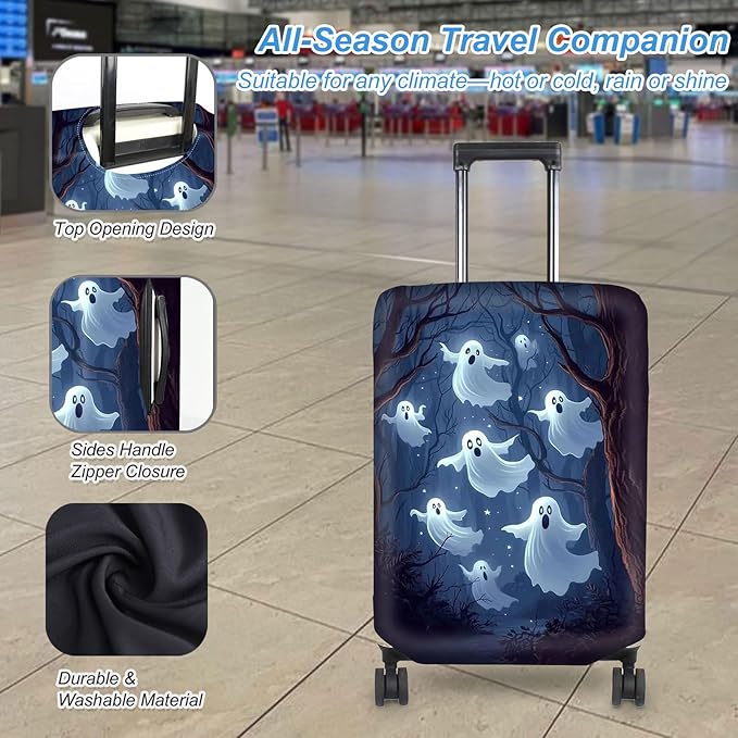 Luggage Cover Protector for 30-32 Inch Suitcases, TSA Approved Elastic Travel Suitcase Covers, Anti-Scratch Washable Luggage Sleeve for Carry On & Checked Bags, Ghosts Flying