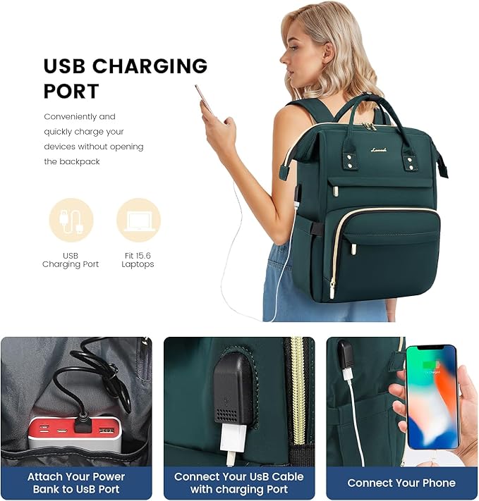 LOVEVOOK College Laptop Backpack, 15.6 Inch Travel Backpack for College, Waterproof Work Backpack Woman for Teacher Nurse Anti-theft Travel Back Pack, Gifts for Women,Dark Green