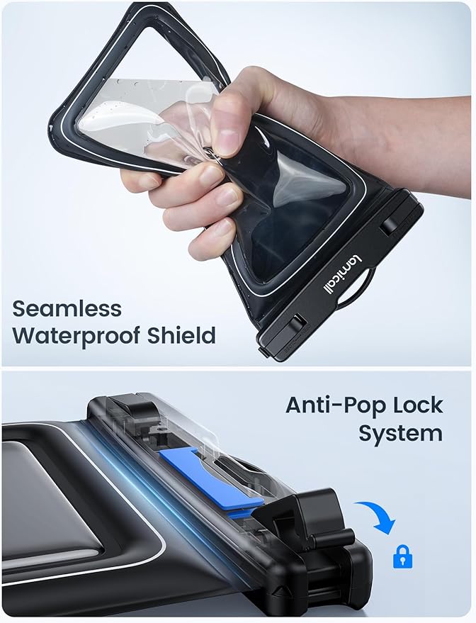 Lamicall IP68 Floating Waterproof Phone Pouch - [2 Pack][Anti-Pop Lock] Dustproof Cell Phone Dry Bag Case with Lanyard, Beach & Cruise Gifts for Mothers iPhone 17 16 15 Pro Max, Galaxy S25, 4-8.5"