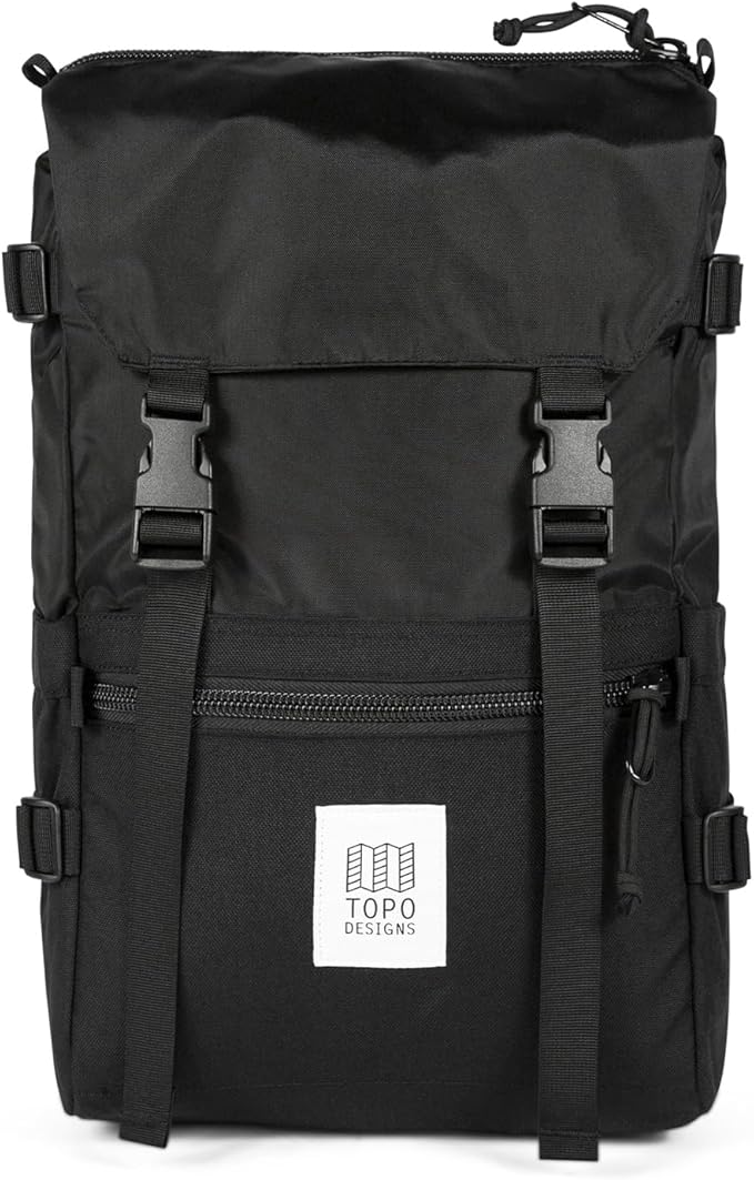 Topo Designs Rover Pack Classic - Daily Daypack for Commutes, Day Trips, Hikes, Iconic Denver Design, Recycled Nylon Durable Construction, PFAS-Free, Fair Trade, BlueSign Approved (Black/Black)