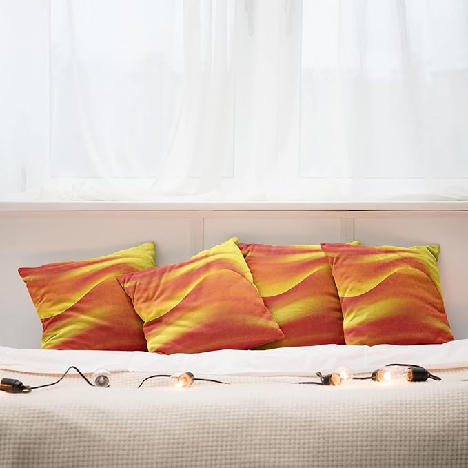 Ambesonne Orange Decorative Throw Pillow Case Pack of 4, Digital Waves with Different Tones Motion Effect Smooth Hot Lines Art Print, Cushion Cover for Couch Living Room Car, 20", Burnt Orange Yellow