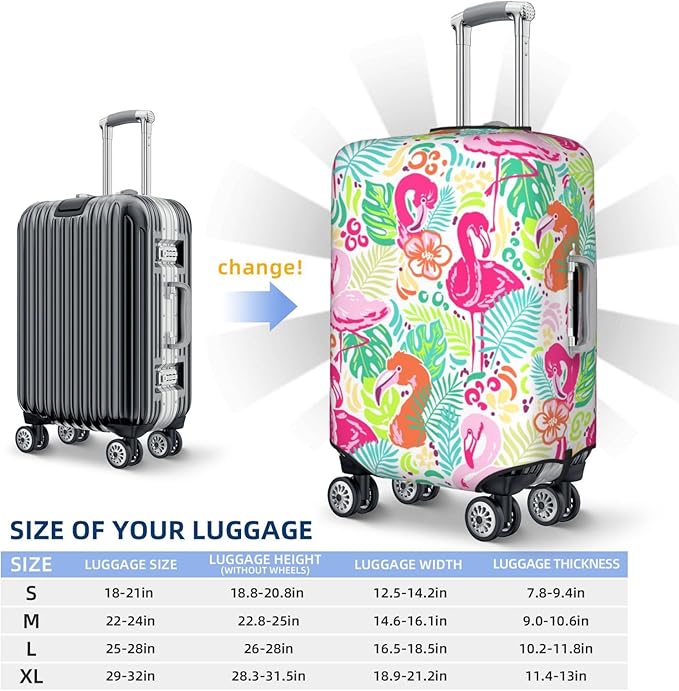 Bright Flamingo Tropical Leaf Elastic Luggage Cover, Suitcase Protector For Travel (Fits 25-28 Inch Luggage)
