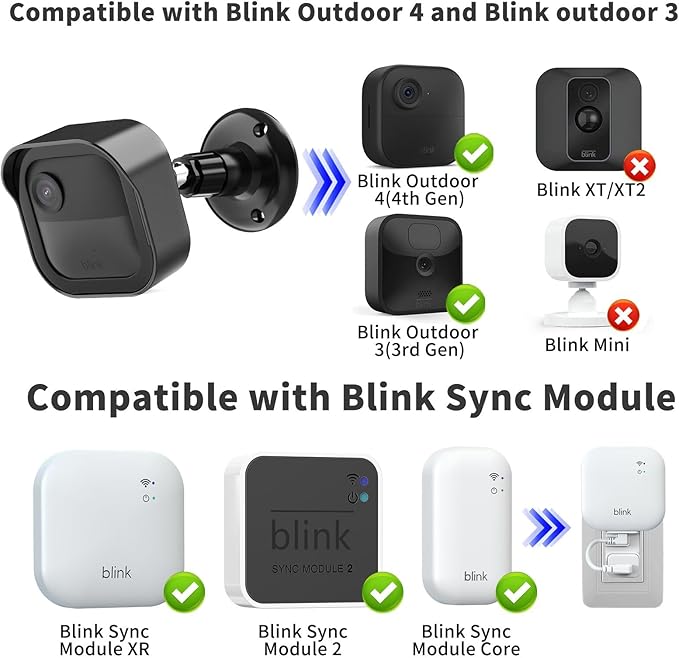 Blink Outdoor 4th Gen Camera Mount, 2Pack Weatherproof Housing and 360 Degrees Adjustable Bracket with Sync Module Mount for Blink Outdoor Camera System (Black, Cameras not Included)