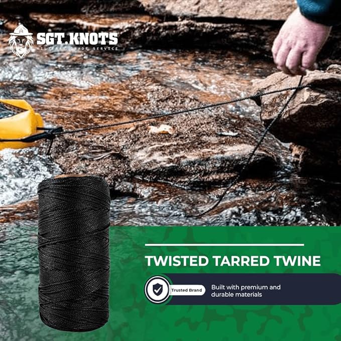 SGT KNOTS Tarred Twine - 100% Nylon Bank Line for Bushcraft, Netting, Gear Bundles, Construction, Lacing Twisted Cord, Weatherproof #36-1/4 lb (120 ft)