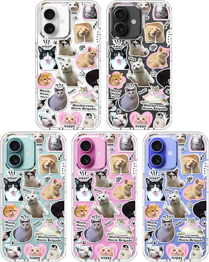 MOSNOVO Case for iPhone 16, [Buffertech 6.6ft Military-Grade Drop Protection] [Anti Peel Off Tech] Clear TPU Bumper Phone Case Cover Design - The Cat Brigade