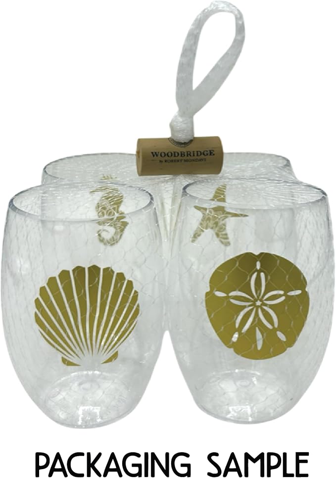 Set of 4 Shatterproof Designer 16 oz Plastic Wine Glasses MADE in the USA (SHRIMP)