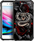 for iPhone 7/8 Case, Entwined Rose Snake Pattern Graphic Design Girl Boy Soft Silicone Hard Acrylic Shock Protection for iPhone 7/8
