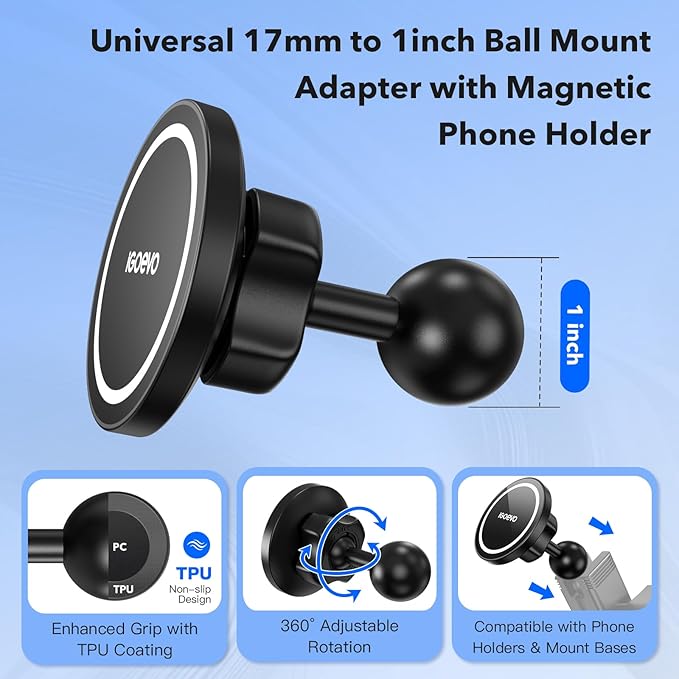 1-Inch B Size Ball Magnetic Phone Mount – Compatible with RAM Bases, Strong Magnet Car Holder for MagSafe and Metal Plate Phones, Dashboard Installation