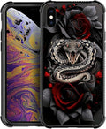 for iPhone Xs Max Case, Entwined Rose Snake Pattern Graphic Design Girl Boy Soft Silicone Hard Acrylic Shock Protection for iPhone Xs Max