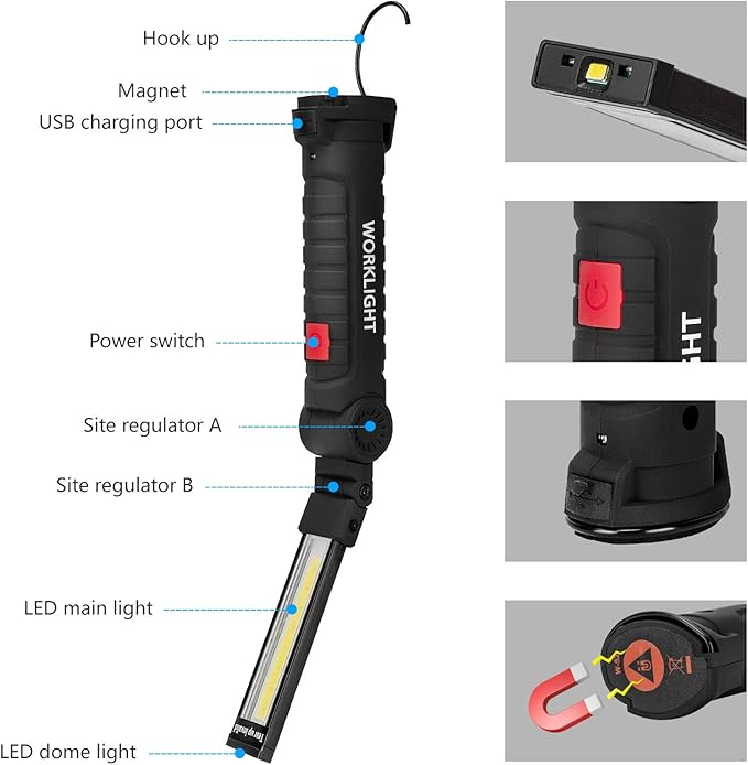 Lmaytech Tool Gifts for Men 2Pack Rechargeable LED Work Lights with Magnetic Base, 360° Rotation,Versatile Lighting for Repairs, Outdoors, Mens Gifts