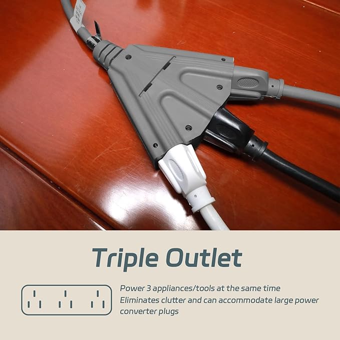 EP 25 Ft Outdoor Extension Cord with 3 Electrical Power Outlets - 16/3 SJTW Grey Cable with 3 Prong Grounded Plug for Safety Great for Christmas Lights, Garden and Major Appliances