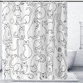 Cat Shower Curtain, Black and White Funny Cats Cute Sketching Kitten with Different Postures Bathroom Curtain Waterproof Fabric Machine Washable with Hooks, 36" Wx72 L