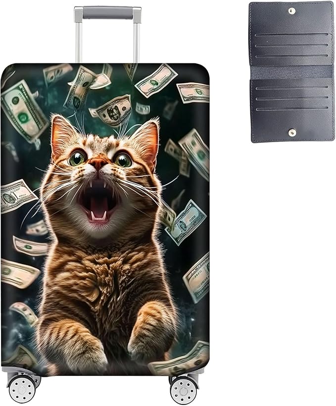 Luggage Cover Protector for 30-32 Inch Suitcases, TSA Approved Elastic Travel Suitcase Covers, Anti-Scratch Washable Luggage Sleeve for Carry On & Checked Bags, Excited Cat
