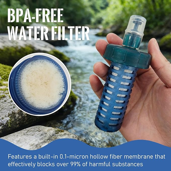 500ML Collapsible Water Bottle with Filter for Hiking, Camping & Travel - TPU Soft Flask, 0.1 Micrometer Hollow Fiber Membrane for Clearer, Better Tasting Outdoor Water(Hunter Green)
