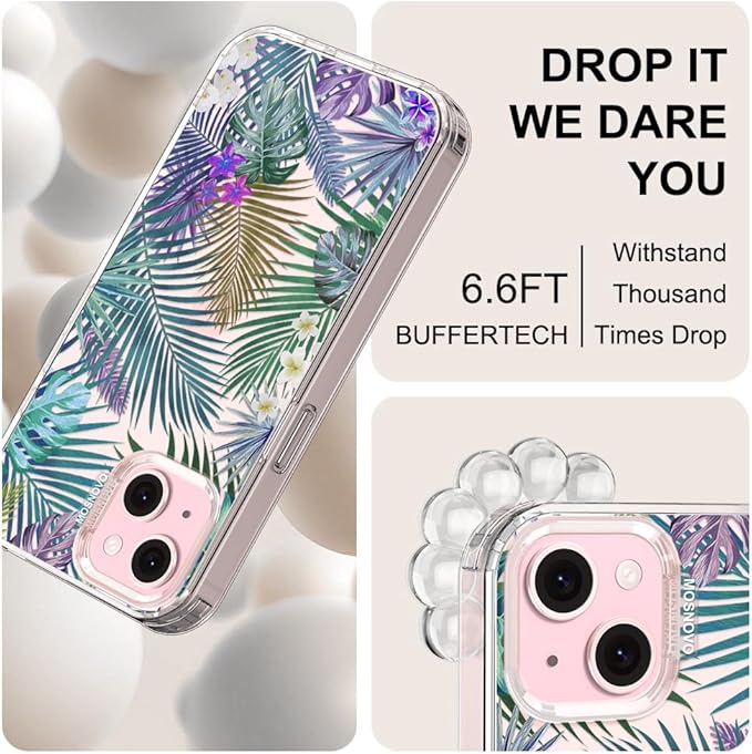 MOSNOVO Case for iPhone 15 Plus/iPhone 14 Plus, [Buffertech 6.6ft Military-Grade Drop Protection] [Anti Peel Off Tech] Clear TPU Bumper Phone Case Cover Design - Tropical Rainforests