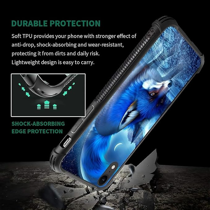 for iPhone XR Case, Snowy Mountain Fox Lake Pattern Graphic Design Girl Boy Soft Silicone Hard Acrylic Shock Protection for iPhone XR