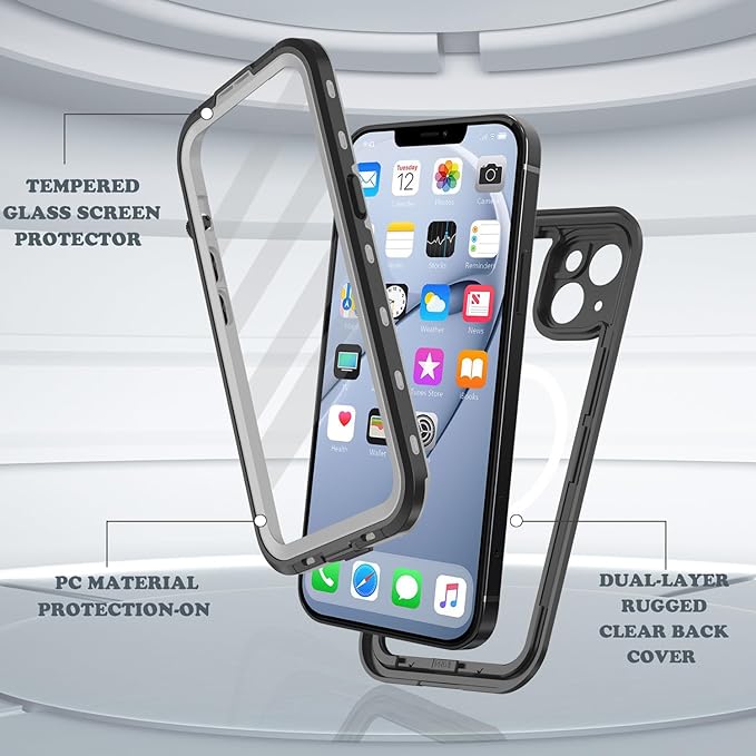 for iPhone 14 Plus Case Waterproof, [Shockproof] [Dustproof] [IP68 Waterproof] Full-Body Hard Case Built-in [Lens Screen Protection] for Diving Case (Black, for iPhone 14 Plus 6.7in)