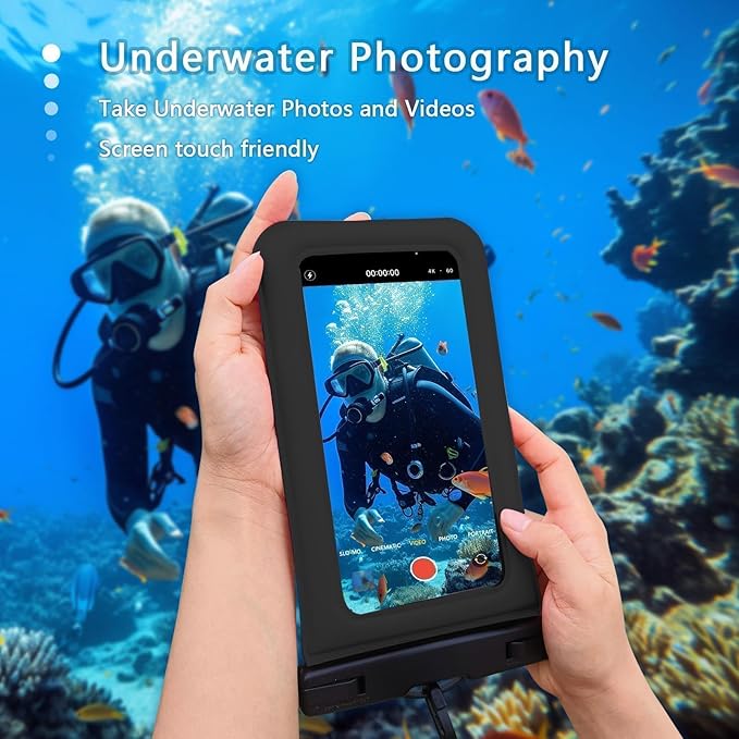 Floatable Waterproof Phone Pouch Case 2 Pax for iPhone 17 16 Pro Max/15/14/13/12, IP68 Travel Cellphone Dry Bag Beach Cruise Ship Essentials Bags with Crossbody Lanyard,Blue and Black-7″