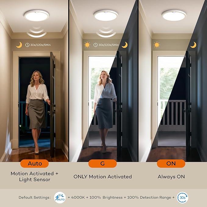 Annaror Motion Sensor Ceiling Light with Remote, Night Light 2000K, 8.7 Inch Wired Flush Mount 3000K/4000K/5000K Selectable, 1800LM Dimmable Motion Sensor Light Indoor for Closet Hallway Stairs White